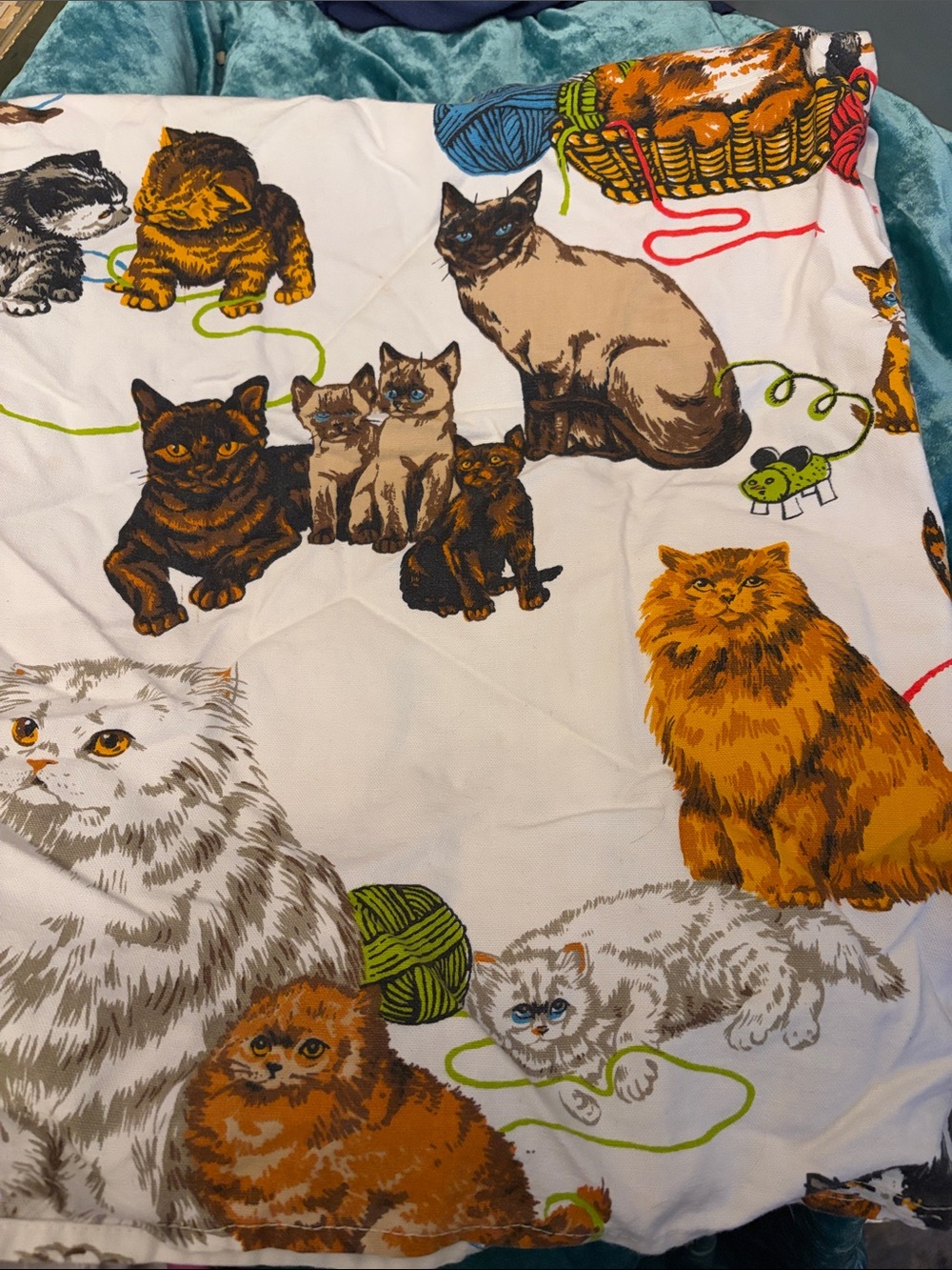 Whimsical Cat Print Fabric Panel in Multi-Color